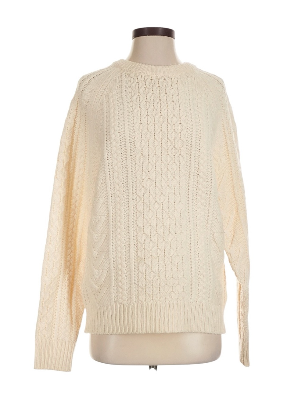 J. Crew Rugged Merino Wool Blend Cable Knit Sweater Size Small Cream Fisherman